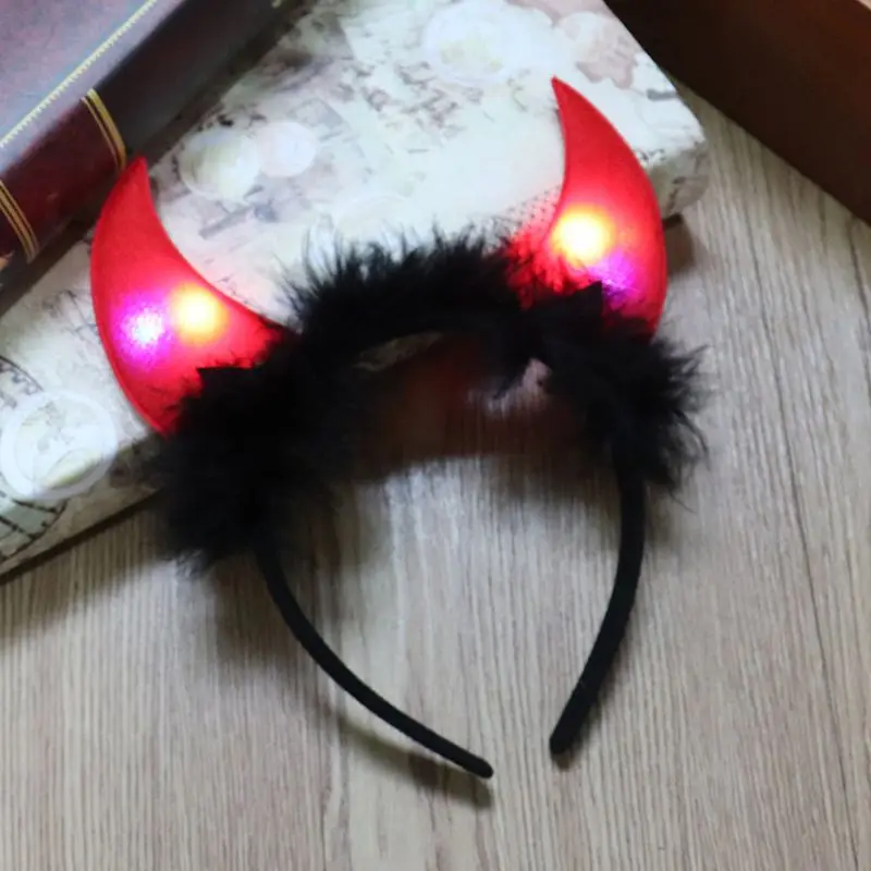 Светодиодный светильник на Хэллоуин ободок с дьявольским рогом и пушистыми