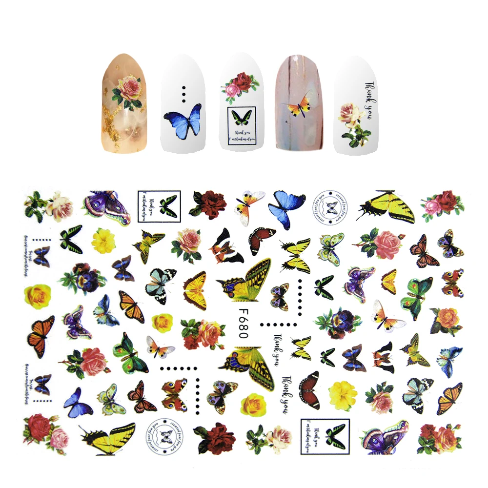 

Butterflies Nail Stickers Large Patten Butterfly Design Adhesive Nail Art Autumn Decoration Designer Nail Ahesivos Sticker