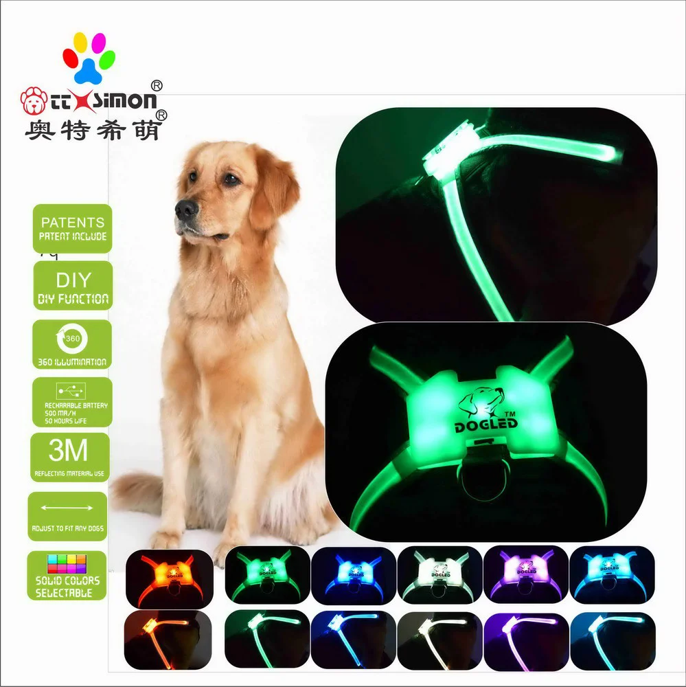 

CC Simon Dogled collars for dogs in 1 color Dog Harness Glowing USB Led Collar Puppy Lead Pets Vest