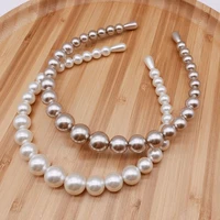 2021 fashion oversize large ivory white pearl headband full pearl women hair band crown trendy bridal headwear hair accessories