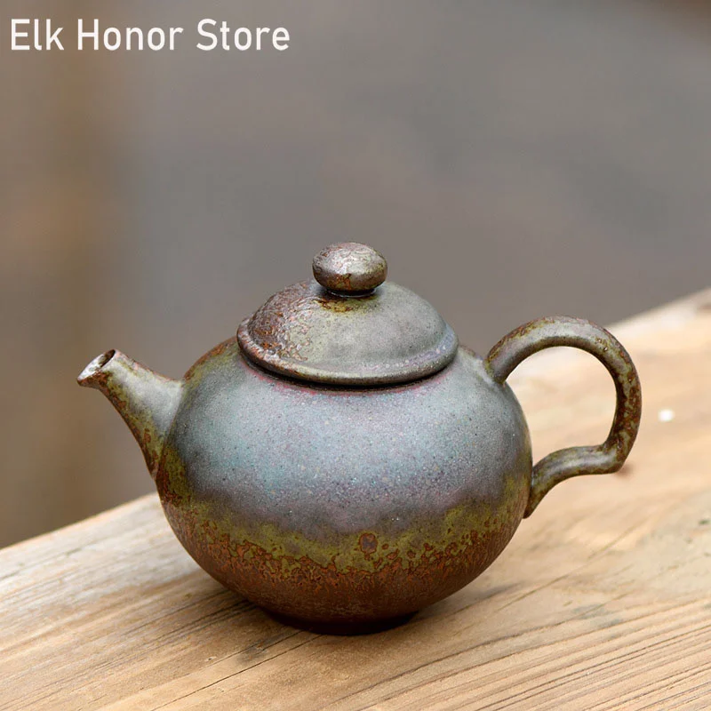 

180ml Vintage Antique Pottery Ceramic Teapot Handmade Coarse Kiln Fambe Teakettle Kung Fu Pu'er Tea Master Pots Gift Packaging