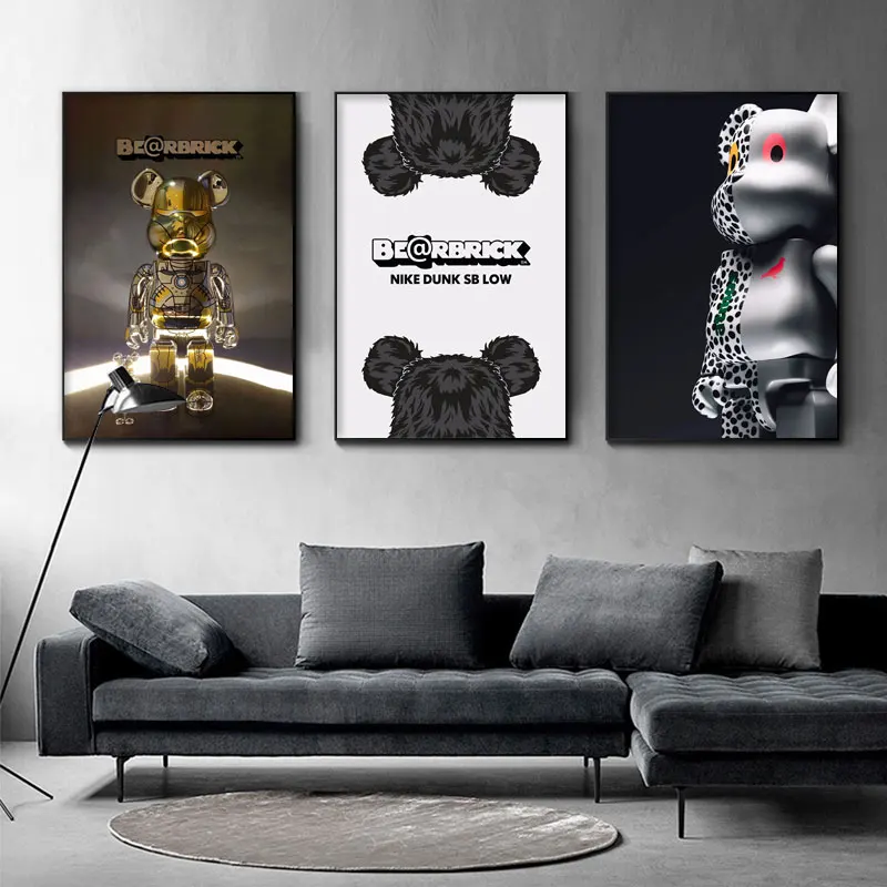 

Kaws Street Fashion Bearbrick Building Bear Wall Decor Posters Canvas Painting Wall Art Picture Home Decor