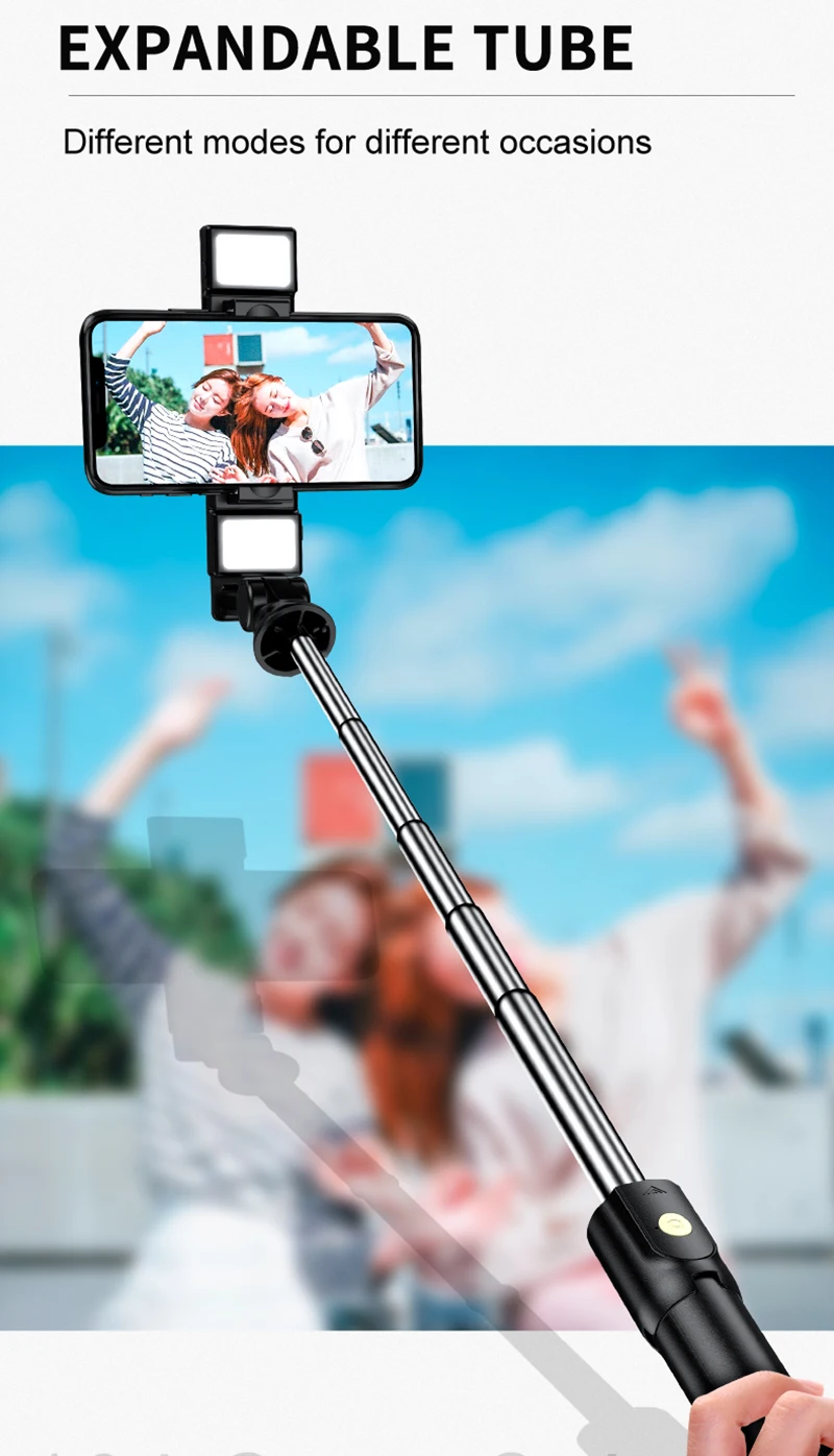 upgrading 103cm lengthening edition wireless bluetooth selfie stick tripod with dual selfie led light for for ios android phone free global shipping