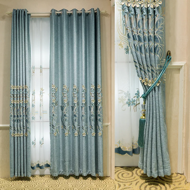 

Curtains for Living Room Dining Bedroom Chenille Embroidery Soft Mist Yarn High Shading Luxury Elegant Simple European Style