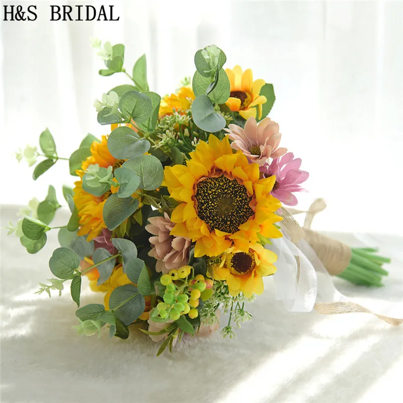 Свадебный букет с подсолнухами H & S свадебные букеты желтого цвета