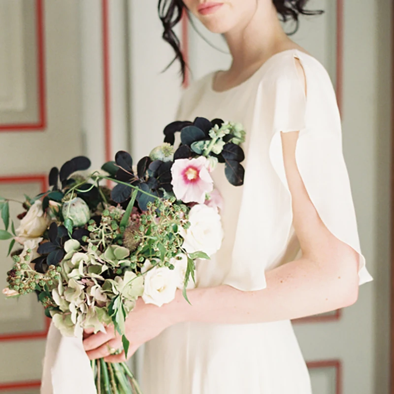 Simple Backless Chiffon Bride Bridal Gown Wedding Party Backless Photography Cinched Waist #910 Bridesmaid Real Sample Photo