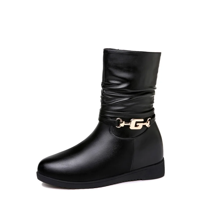 

Women's autumn round toe flat women's boots, side zipper solid color short boots, women's platform shoes