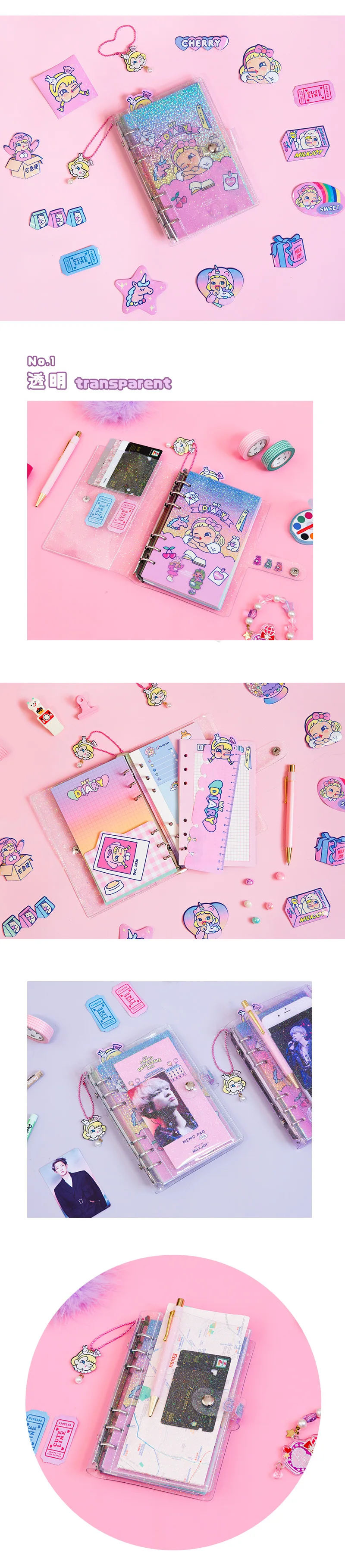Kawaii A6 связующий дневник блокнот и пули журналов корейское спиральное кольцо ежедневник прозрачный DIY Еженедельный блокнот
