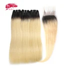 Бразильские прямые волосы, пряди с застежкой, Ali Queen Hair 1B613, необработанные человеческие натуральные волосы с предварительно выщипанной линией волос 4x4