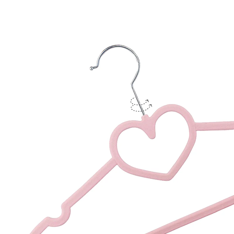 

20 Pcs Non-Slip Ultra-Thin 360 Degree Swivel Flocked Heart Pattern Hanger for Adult Kids Clothing Hanging Supplies,Pink