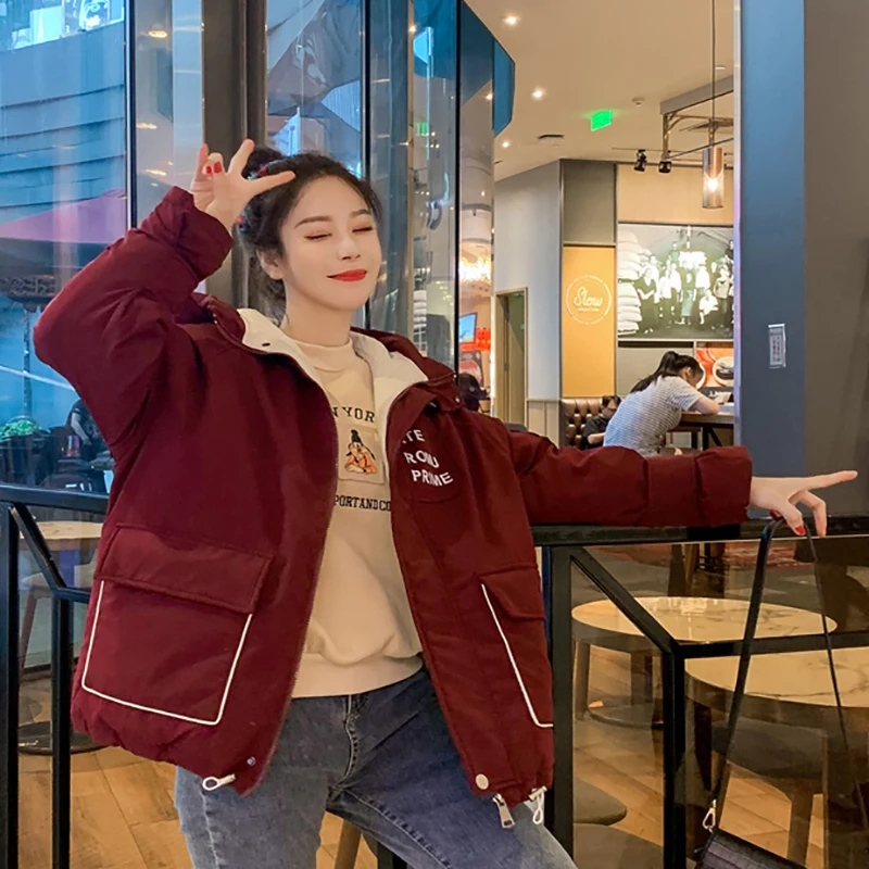 2019 Winter Jacket Coat Women Warm Down Cotton Padded Short Parkas Bread Style new Autumn Fashion Bomber solid hooded Coats Thic | Женская