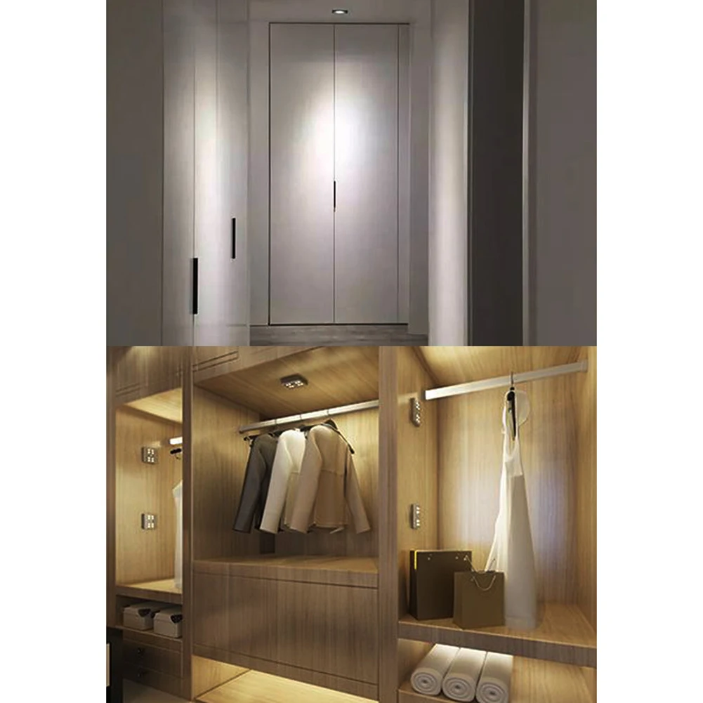 

6PCS LED Light Pir Motion Sensor Night Lamp Warm White Under Cabinet Closet Wardrobe Bedroom Kitchen Stairs Lighting Puck Lights