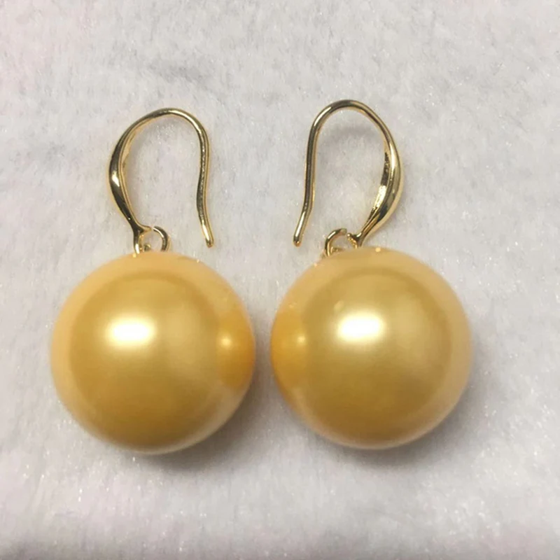 

16MM Yellow Shell Pearl Earring 18K Ear Drop Hook Valentine's day gift Wedding Dangle Accessories Women Classic