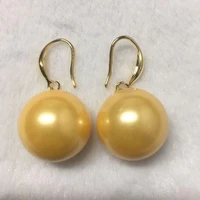 16mm yellow shell pearl earring 18k ear drop hook valentines day gift wedding dangle accessories women classic