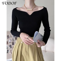 vodof 2021 autumn and winter long sleeved off shoulder sexy t shirt womens long sleeved casual basic t shirt solid color top