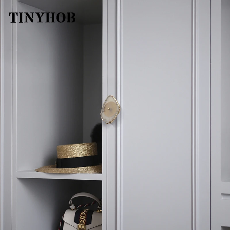 Нерегулярная ручка из агата в скандинавском стиле латунный выдвижной ящик