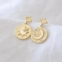 vintage gold sun and moon totem earrings rhinestone light luxury high quality earrings jewelry accessories