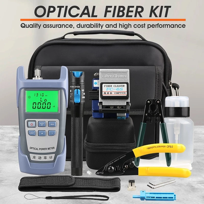 

15pcs/set FTTH Fiber Optic Tool Kit with FC-6S Fiber Cleaver -70~+10dBm Optical Power Meter Visual Fault Locator 5km
