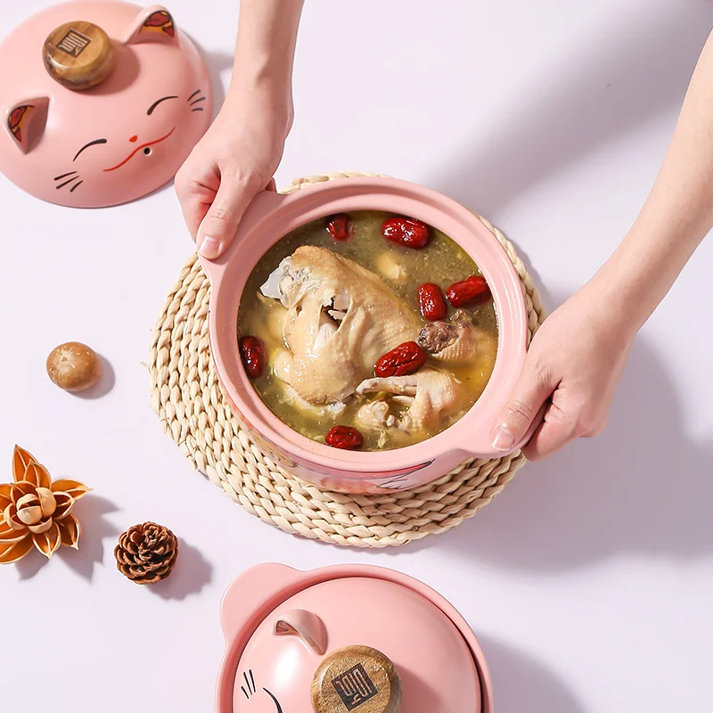

1.2/1.8/2.6/3.6L Ceramics Casserole Japanese-style Lucky Cat Soup Pot Spodumene Saucepan Gas Stove Household Kitchen Supplies