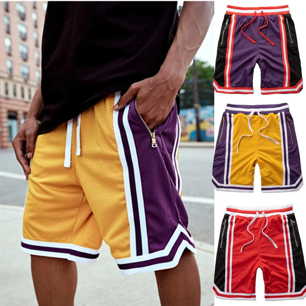 

Summer Men Shorts Zip Pocket Elastic Sport Running Shorts Outdoor Training Fitness Short Sweatpant Loose Beach Basketball Shorts