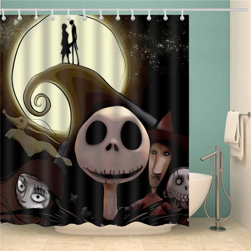 

3D Print Jack Skellington Shower Curtain Cartoon Bathroom Funny Waterproof Polyester Washable Bath Decor Curtains With Hooks