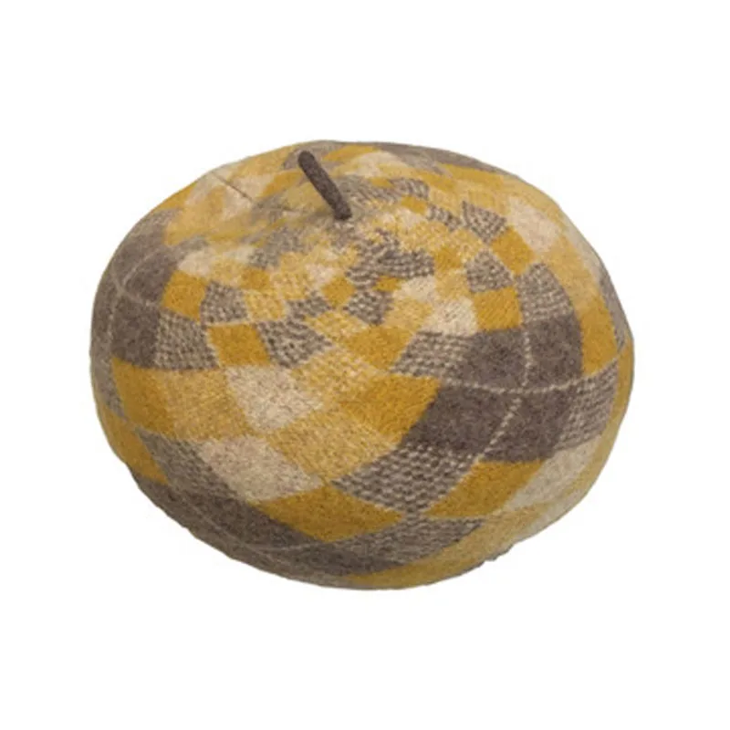 

Autumn And Winter New Rhombus-Colored Wool Beret Ladies Korea Edition Elastic Sweat Band Artist Cap
