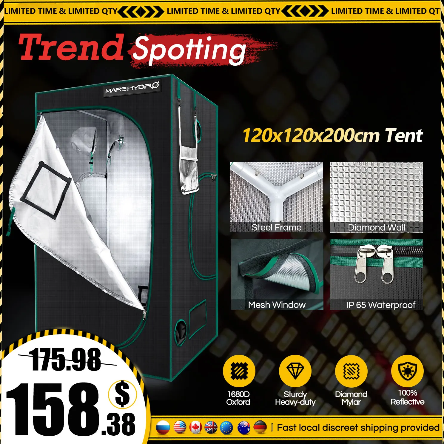 1680D светодиодный тент для выращивания зефира 120*120*200 см гидропоники|grow tent|tent growbox