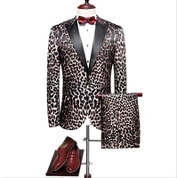 mens slim suits vintage leopard dress party suit trousers suits lapel slim one button two piece suits