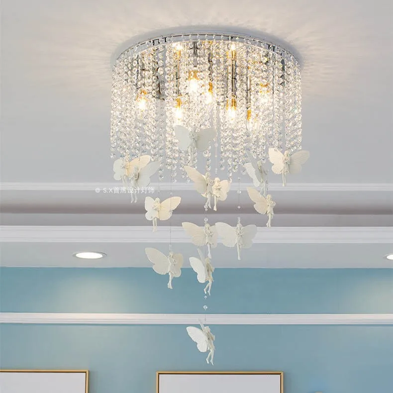 Люстра бабочка из полимера с ангелом американская Ретро хрустальная люстра для