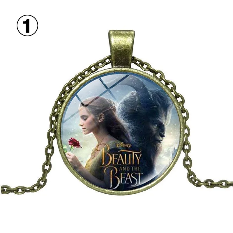 

Meetcute 5 Types Beauty and the Beast Necklace Glass Pendant For Valentines Day Gift Colar Necklace Women Male