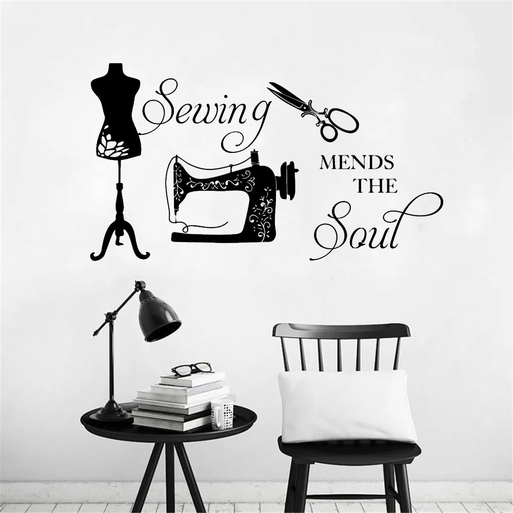 

Sewing Wall Decals Salon Decor Home Rooms Decoration Wall Stickers Haircut Wall Decal Mural Hand Make vinyl ph292
