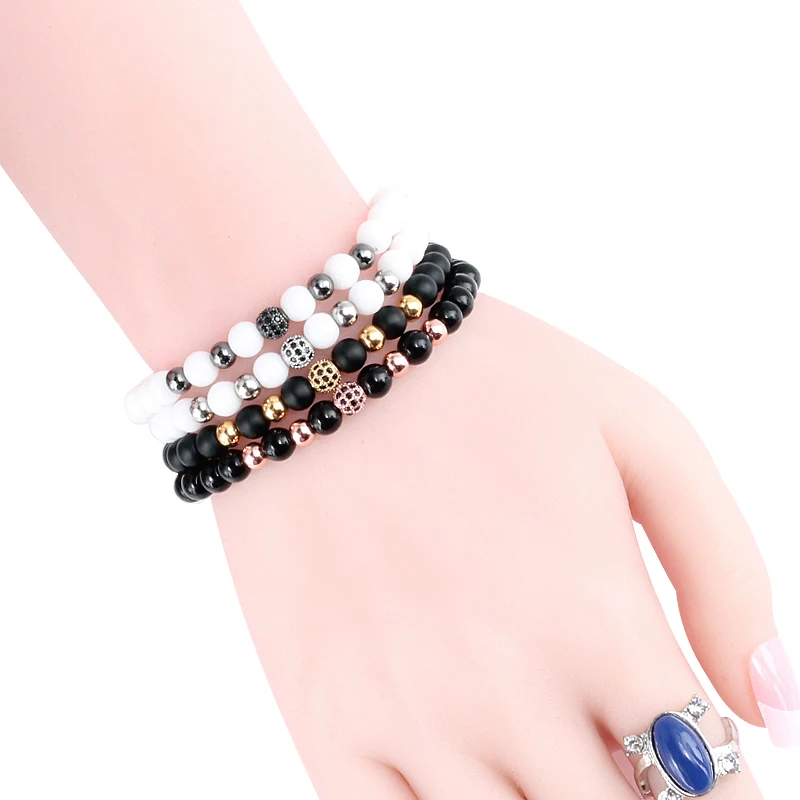 Панк мужской женский браслет микро Pave CZ 6 мм диско шар натуральный камень бусины