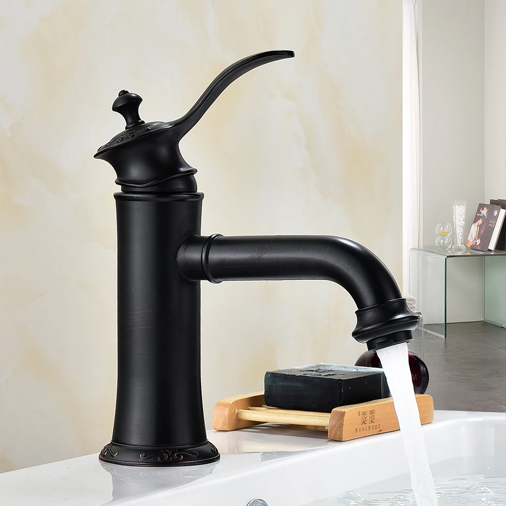 

Bathroom Faucets Kitchen Oil-rubbed Bronze Color Faucet Brass Bath Basin Mixer Tap with Hot and Cold Water Tap Sink Crane