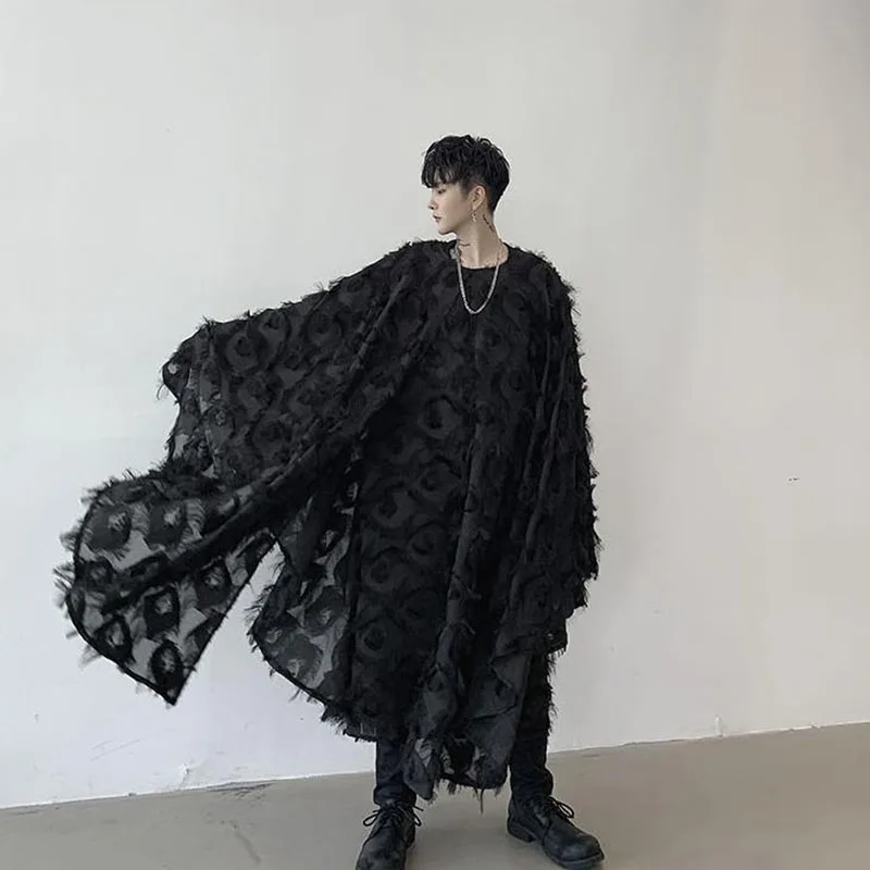 Men Oversize Bat Long Sleeve Pullover Shawl Cloak Shirt Male Women  Gothic Dress Shirt Stage Fashion Show Clothing