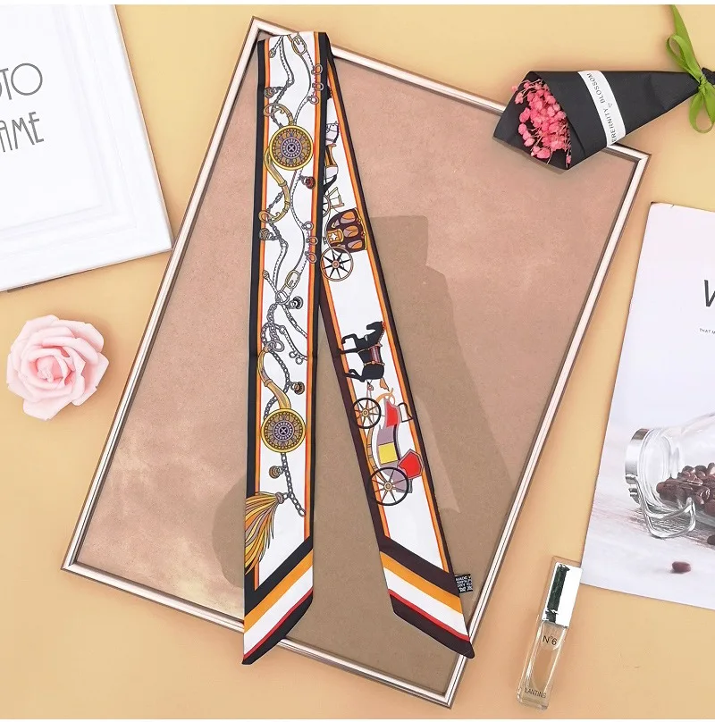 Классический ретро шарф с ручкой для сумки двусторонний принт маленькая лента