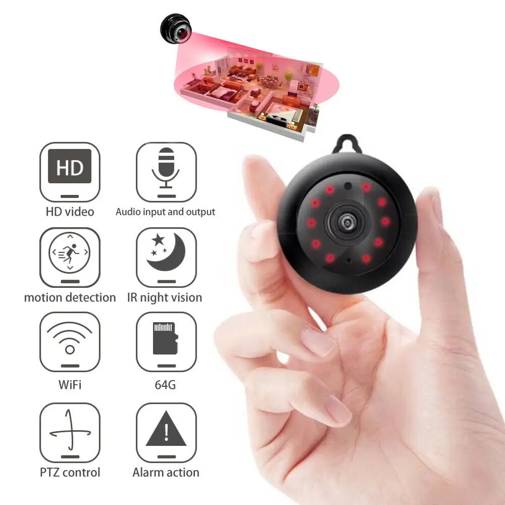 US plug Мини wifi IP камера беспроводная домашняя безопасность Onvif 2.0MP HD CCTV IR ночное видение маленькая беспроводная микро камера - Цвет: US plug