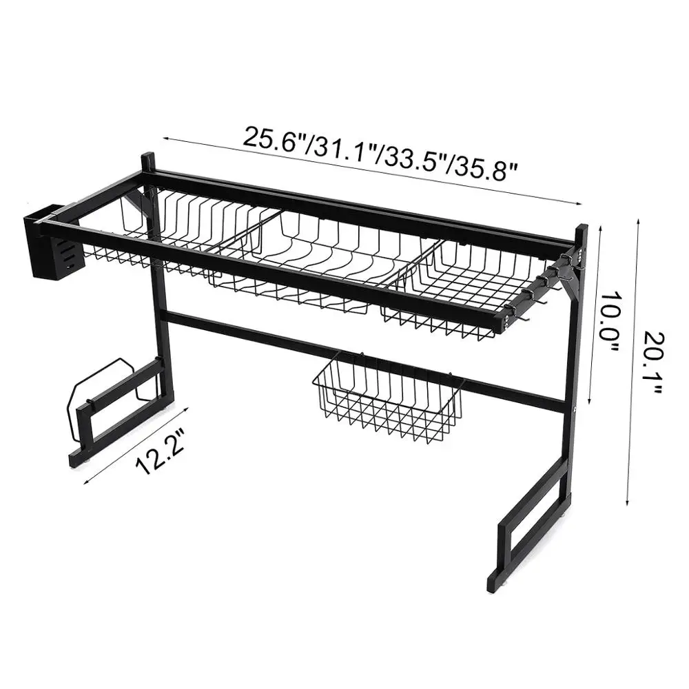 

65CM/85CM Over The Sink Stainless Steel Kitchen Rack Dish Bowl Drain Drying Shelf Storage Organizer Holder With 4 Hooks
