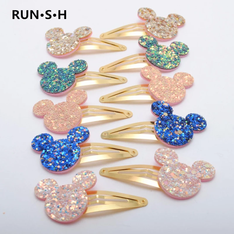 8/ 10 Pcs New Gold Plated Girls Mickey Ears Hair Clips Kids Glitter Hairpins Star Crown Barrette Accessories | Детская одежда и