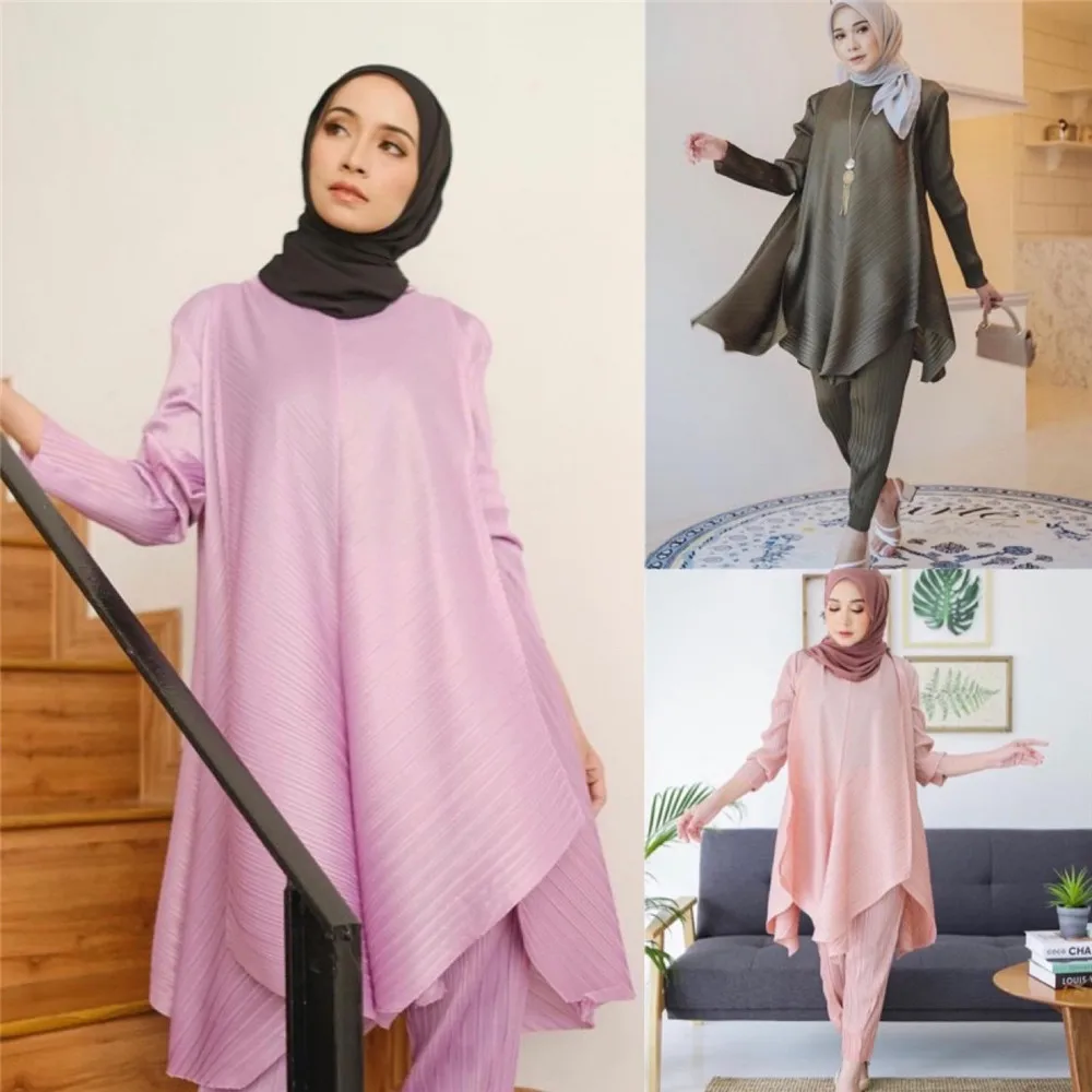 

Мусульманские женские свободные туники с длинным рукавом Топы брюки костюмы из двух предметов женская одежда Дубай исламский костюм кафта...