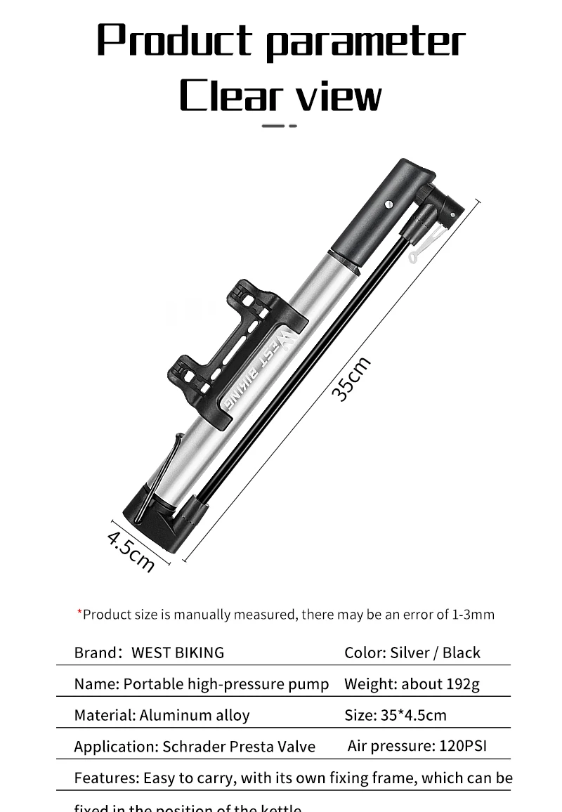 

Bicycle Pump Trachea High Pressure American And French Mouth Road Bike Mountain Bike Pump Equipment 120PSI 360 Rotatable