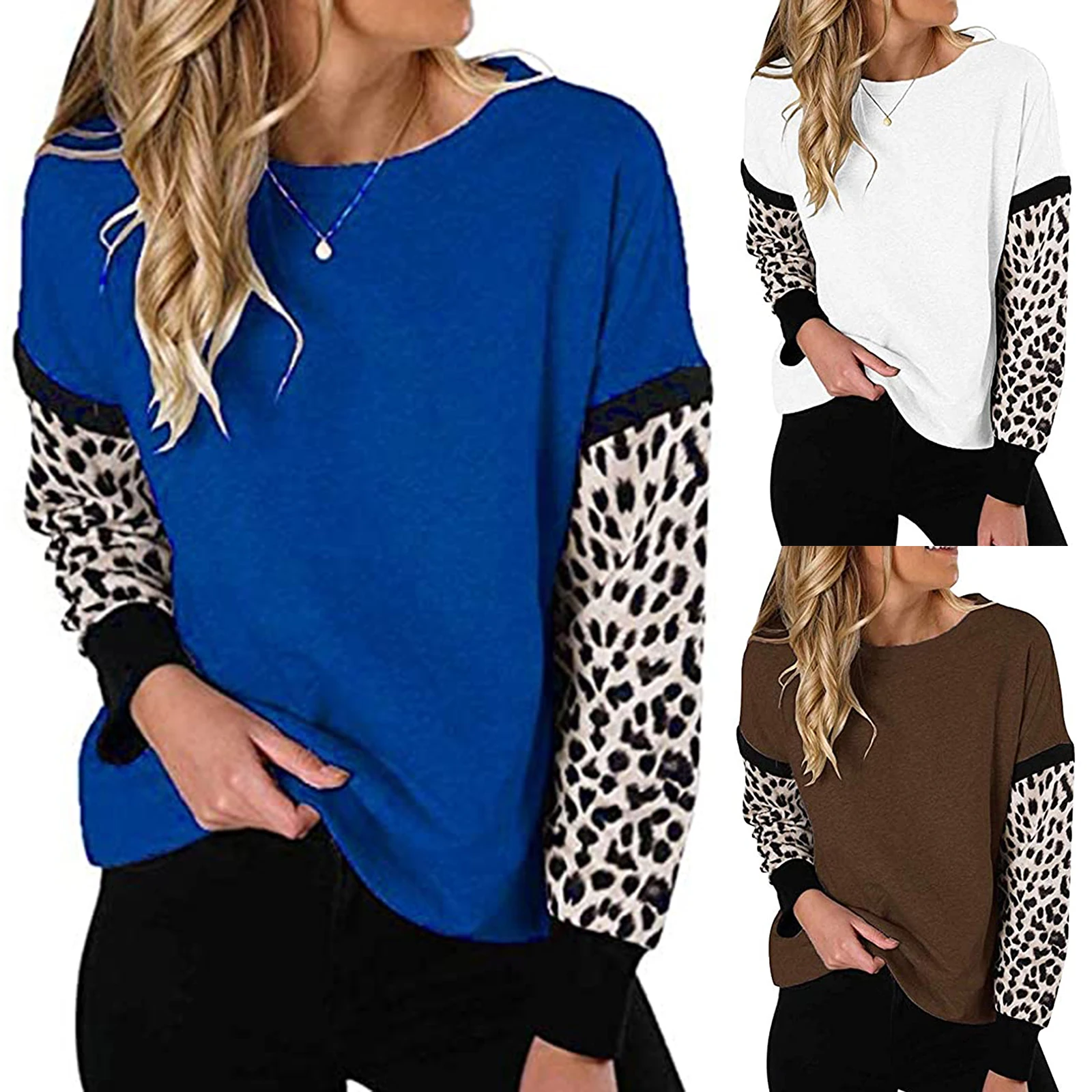 

Newly Sweatshirt for Women Long Sleeve Popular Leopard Patern Round Neck Loose Blouse DO99