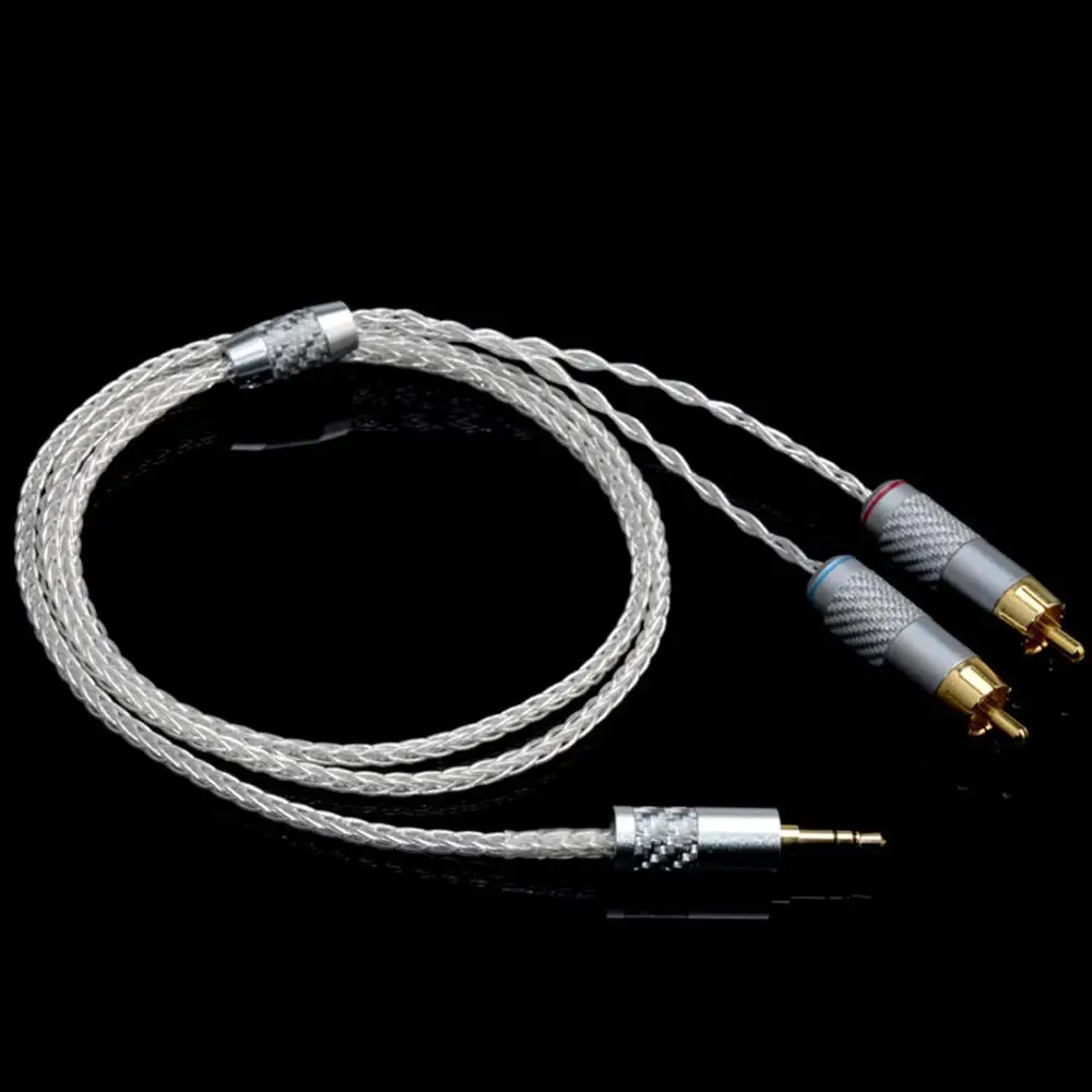 Hi-Fi 3 5 мм стерео 2 RCA Штекерный аудио адаптер кабель 8-cores 7N OCC медный посеребренный