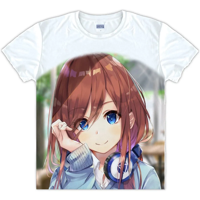 Новинка, футболка с короткими рукавами, унисекс, белая футболка, Go-Toubun no Hanayome