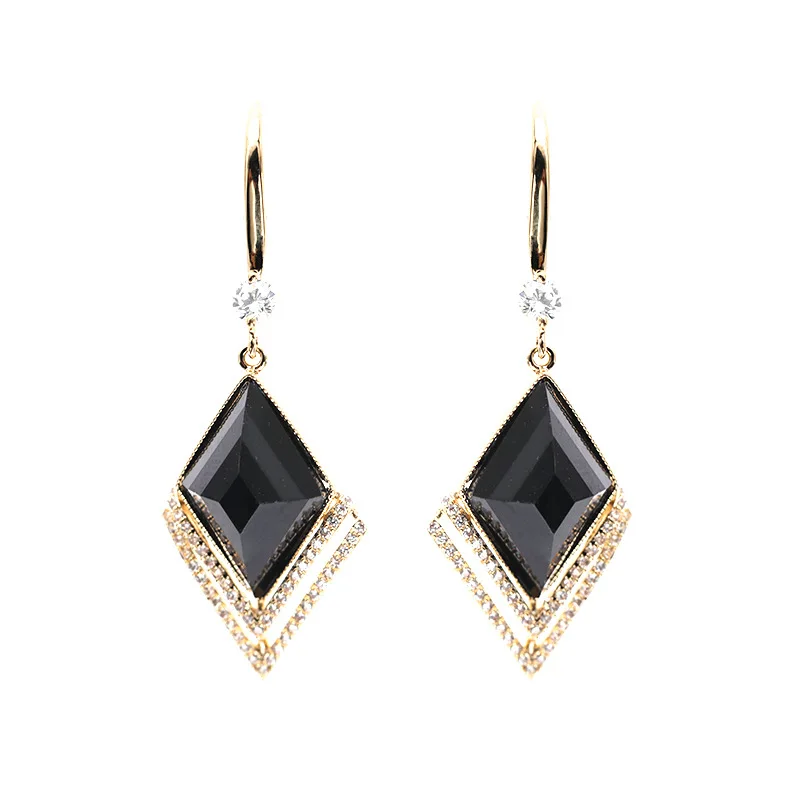 

2021 New Ear Hook Black Korean Temperament Zircon Earrings Fashion Personality Geometric Earrings Women's Wholesale
