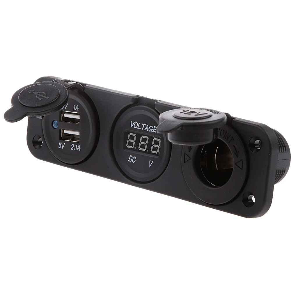 

Marine 12V Cigarette Lighter Socket & Voltmeter & USB Charger 5V 1A 2.1A for Motorbike Boat Caravans Splashproof