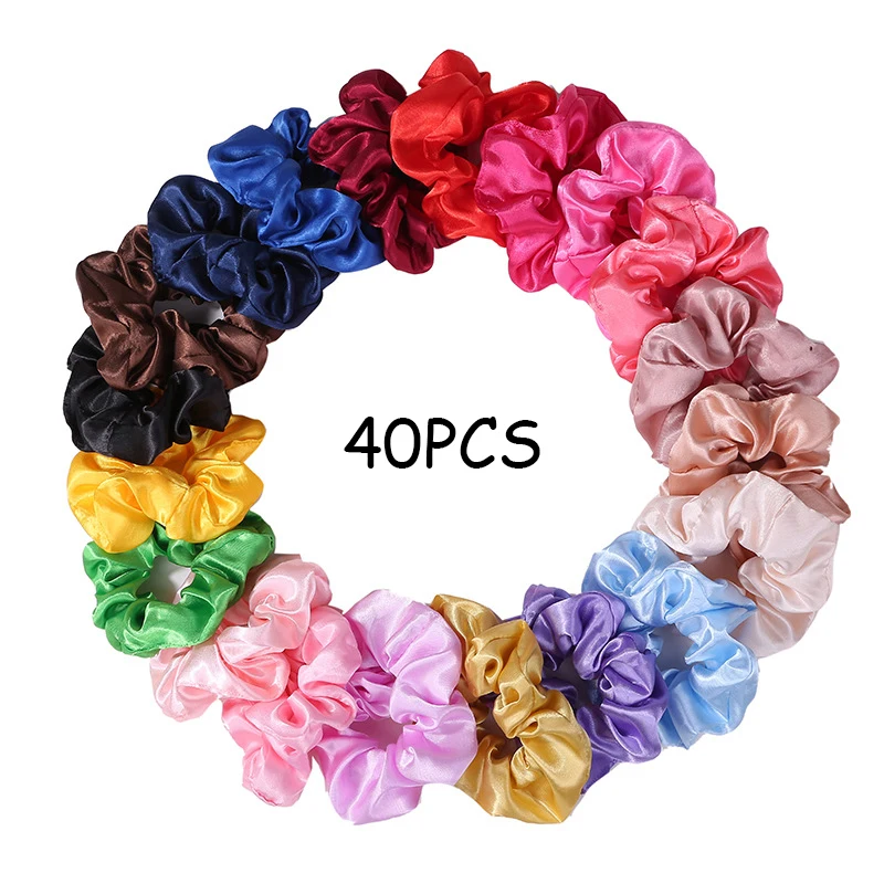 

40-color Pure Color Ponytail Hairband Accessories Satin Silk Hairband Women's Elastic Hairband Large Intestine Hairband