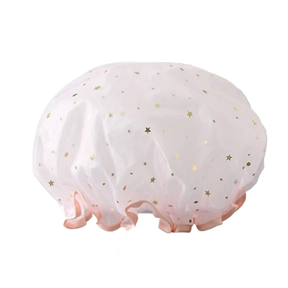 

Waterproof Bath Cap Hat Elastic Shower Hat Reusable Bath Head Hair Cover For Women Salon Shower Bath Supplies