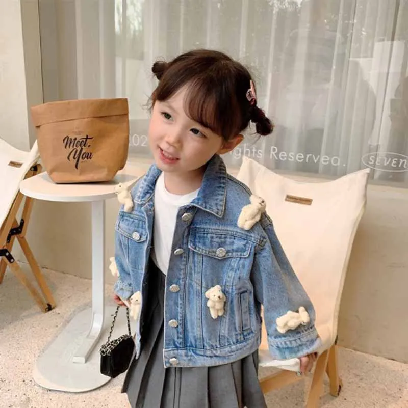 

Cultiseed Baby Girls Newest Cartoon Bear Cardigan Denim Jeans Jackets Tops Children Kids Cute Long Sleeve Casual Outerwear Coat