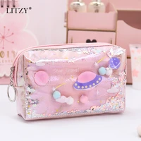 litzy planet laser pencil case large capacity pencil box for girls sequins cosmetic bag stationery gift school office supplies