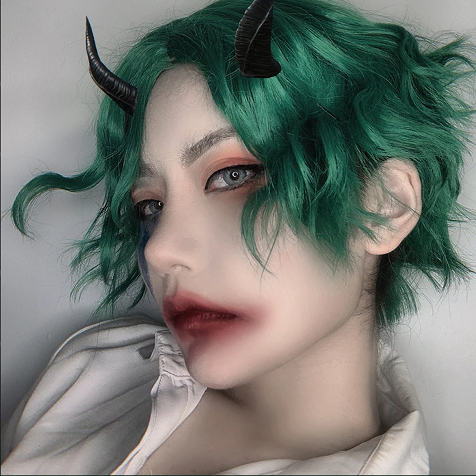 AILIADE Green Cosplay Wigs Short 9" Messy Clown ‘Joker’ Natural Part Side Synthetic Hair for Women Party Halloween | Шиньоны и